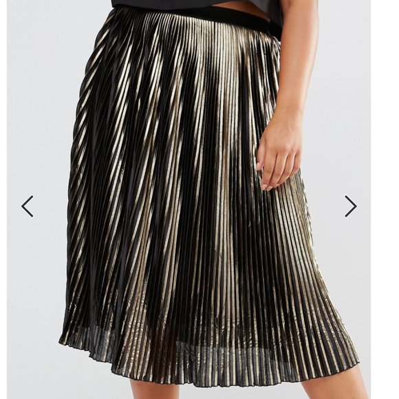 SimplyBe Lovedrobe Black and Gold Metallic Plisse Skirt Plus Size US 22 - Picture 1 of 8